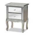 Baxton Studio Leonie Silver Finished Wood and Mirrored Glass 2-Drawer Nightstand 162-10266